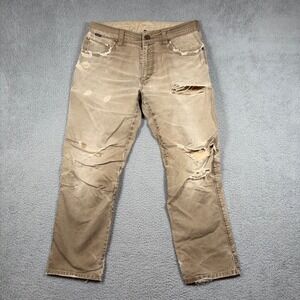 KUHL Vintage Patina Dye Tan Distressed Relaxed Fit Straight Leg Pants Men 34x28